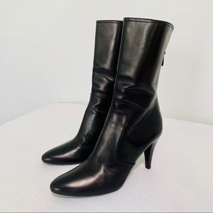 COLE HAAN BLACK LEATHER NYDIA SHORT ZIP BOOTS 9